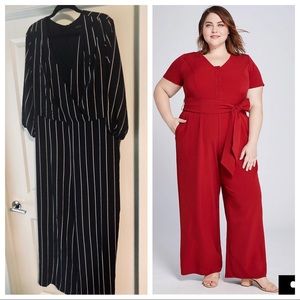 Black, White & Burgundy Striped Jumpsuit